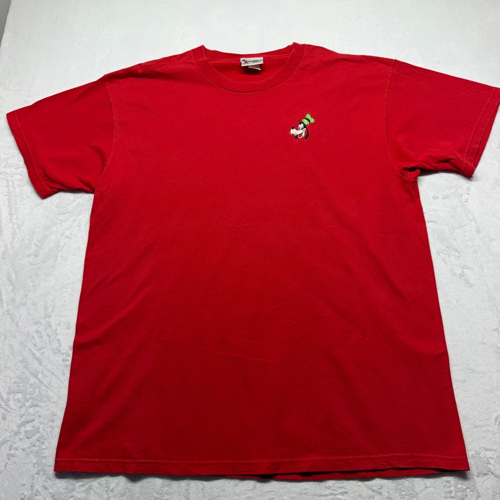 Vintage Disney World Goofy Embroidered T Shirt XL Red Made USA 90s Mickey Tag